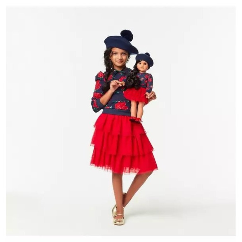 Janie and‎ Jack American Girl Red Tiered Tulle Point Desprit Skirt Girls Size 8